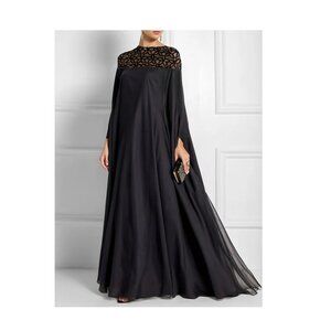 Batwing Sleeves Loose Jacquard See-Through Maxi Dress
